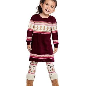 Gymboree Girls Gingerbread Fairisle Sweater Dress Winter Wonderland Burgundy 5T